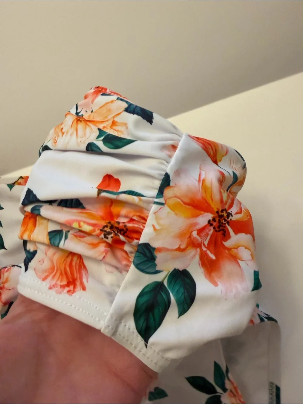 High-Rise Floral‎ Bikini Bottom in White and Orange